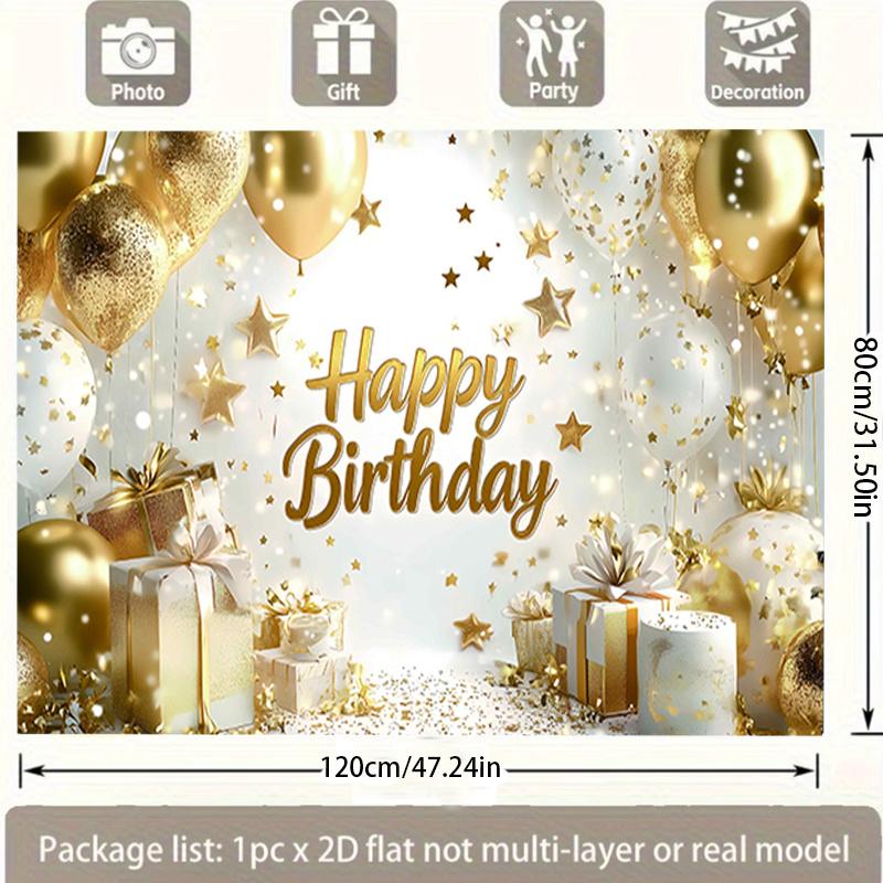 Two-dimensional Plane, Two-dimensional Background Banner, Golden Birthday Celebration Balloons and Giftszyc