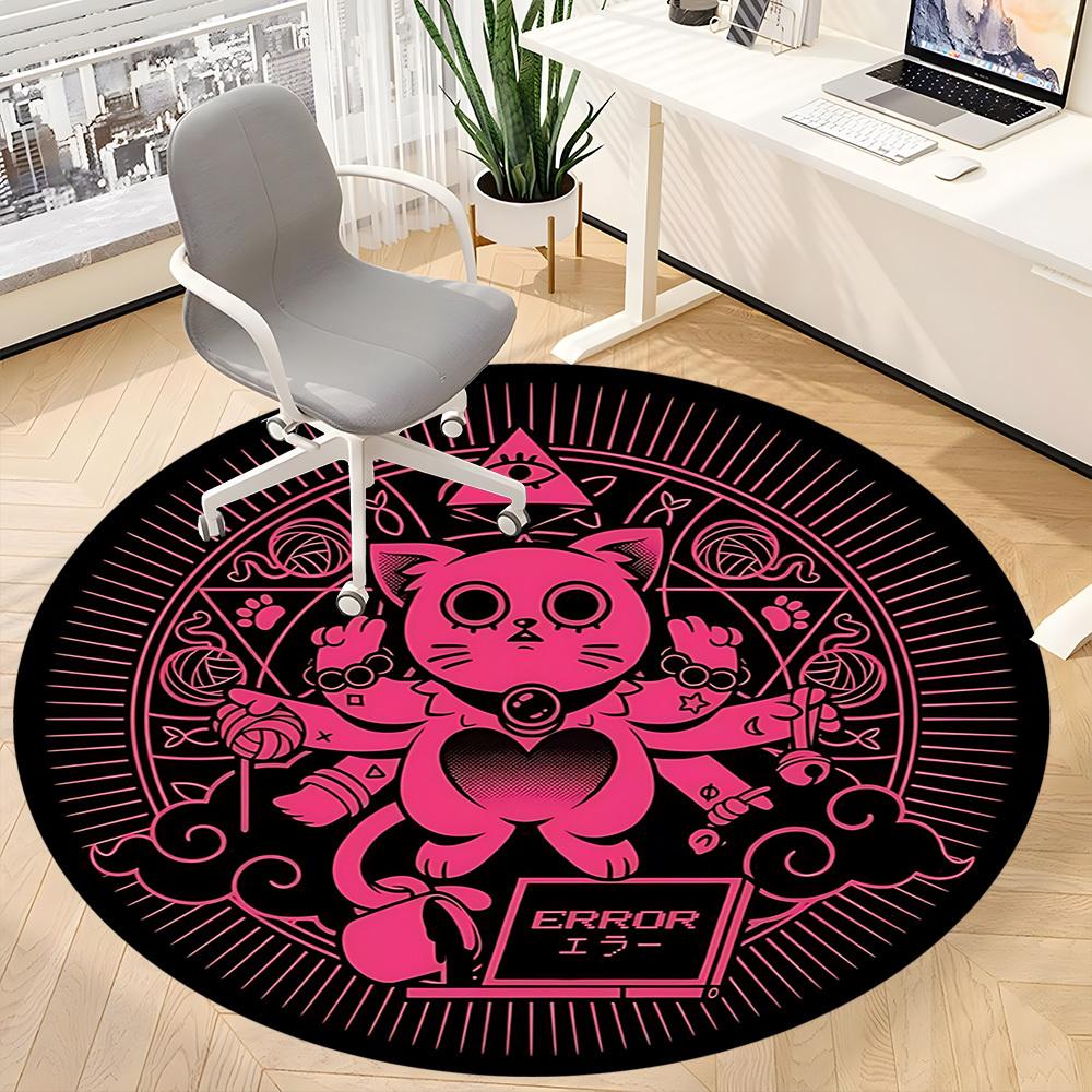 1pc Pink Kitty Chair Carpet for Office, Round Non Slip Durable Large Size Office Carpet, Suitable for Office