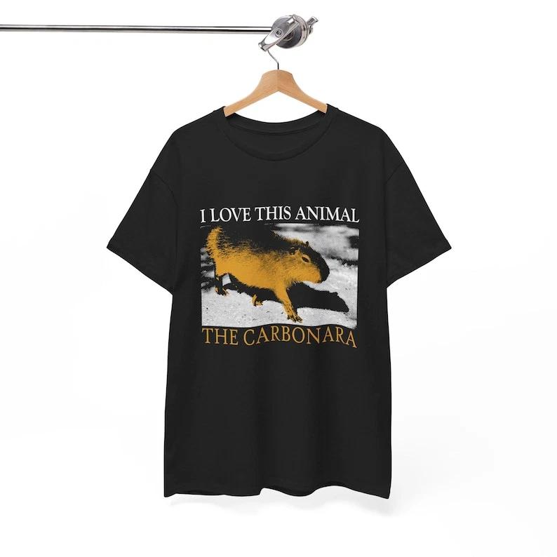Carbonara Capybara T-Shirt | Funny Food Animal Meme Tee | Italian Food Gift M