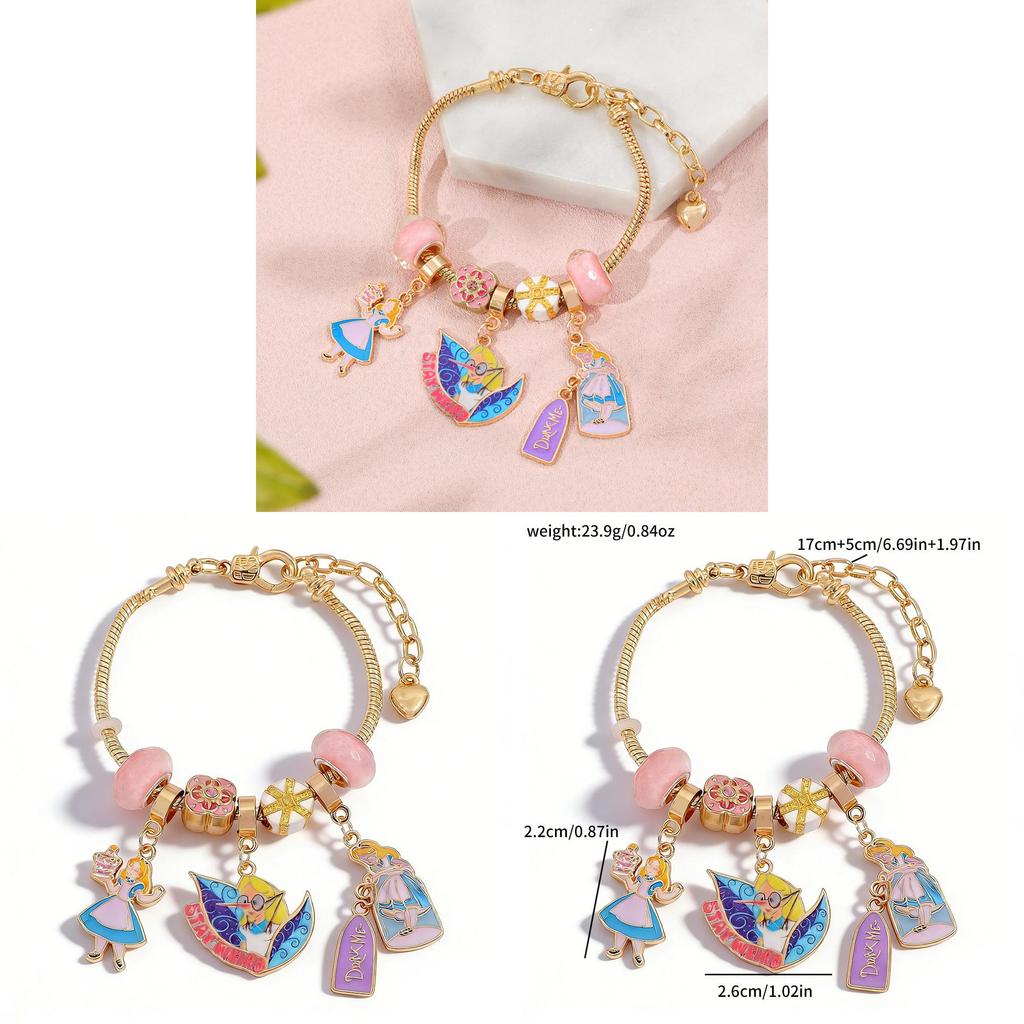 Alice In Wonderland Charm Bracelet With Zinc Alloy And Electroplated Finish For Unisex Wear
