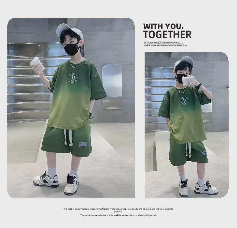 2023 Kids' Summer Sportswear: Boys' Korean Style Short-Sleeved Top & Wide-Leg Shorts Set