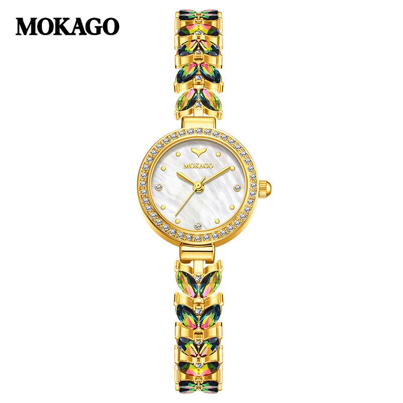 MOKAGO Часы-браслет с хвостом русалки, кварцевые, с перламутром, на сплавном ремешке, водонепроницаемые, роскошный дизайн, маленький круглый циферблат.