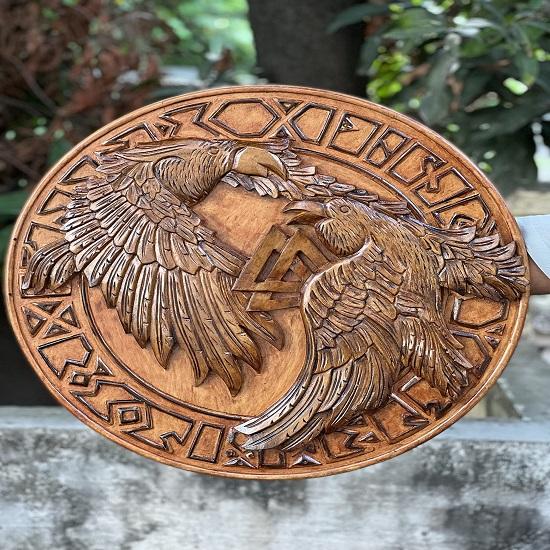 Medieval Wooden Viking Handmade Shield  Eivor Valhalla Raven Authentic Battle Worn Viking Wooden Shield
