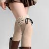 Women Japanese Student Winter Warm Cotton Over Knee Long Socks Elegant Ruffled Lace Top Bowknot Thigh High Stockings