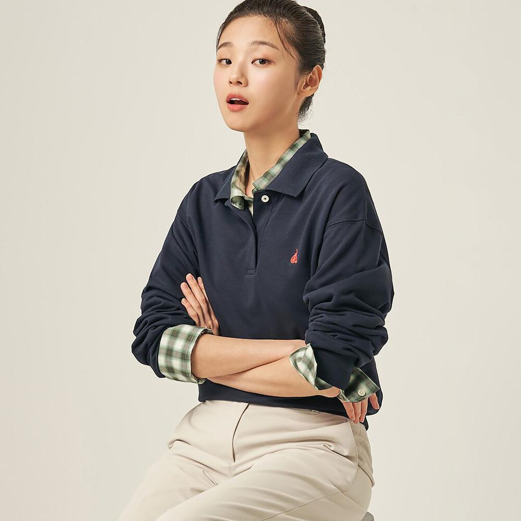 Binpolleidiseu Cotton Blend Long Sleeve Polo Shirt Navy (Bf5841C01R)