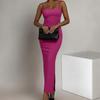 Elegant Solid Color Suspender Square Neck Dress for Women, Slim-fitting Hip-wrapped Side Split Dress, Sexy and Thin Dating Party