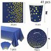 Dark Blue Party Decorations with Gold Dot Pattern Include Scalloped Plate Napkins Cups Banners for Baby Shower Wedding Birthday