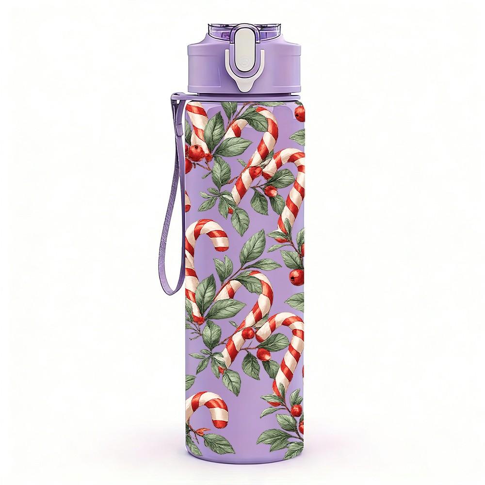 1PC Red Berry Leaf Winter Botanical Print 750ml Color Plastic Sports Water Bottle Leakproof Flip Straw Lid Suitable for Sports Office Home Use