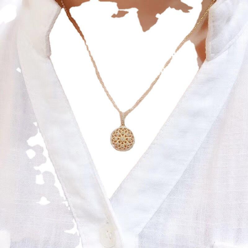 Style Plated 18K Gold Simulation Zircon Necklace Women'S Pendant Clavicle Chain White Gold Micro-Inlaid Zircon Set