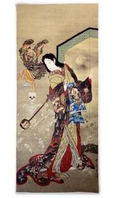 Antikes und modernes Tenugui Hand Jigoku Tayu und von Kawanabe (Japanisches Handtuch) Ikkyu, Kyōsai