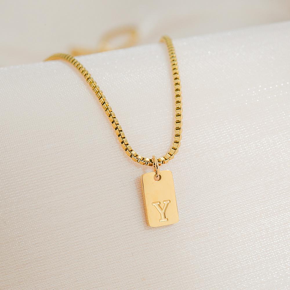 Square Brand 26 English Letters Pendant Necklace Daily Versatile Accessories