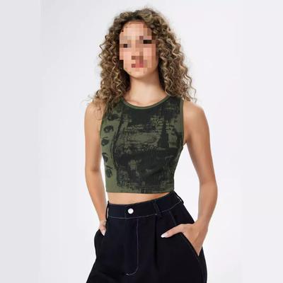 Europäisches und amerikanisches Y2K Sommer ärmelloses kurzes Crop-Top mit dunklem Augen-Print und freiem Bauchnabel