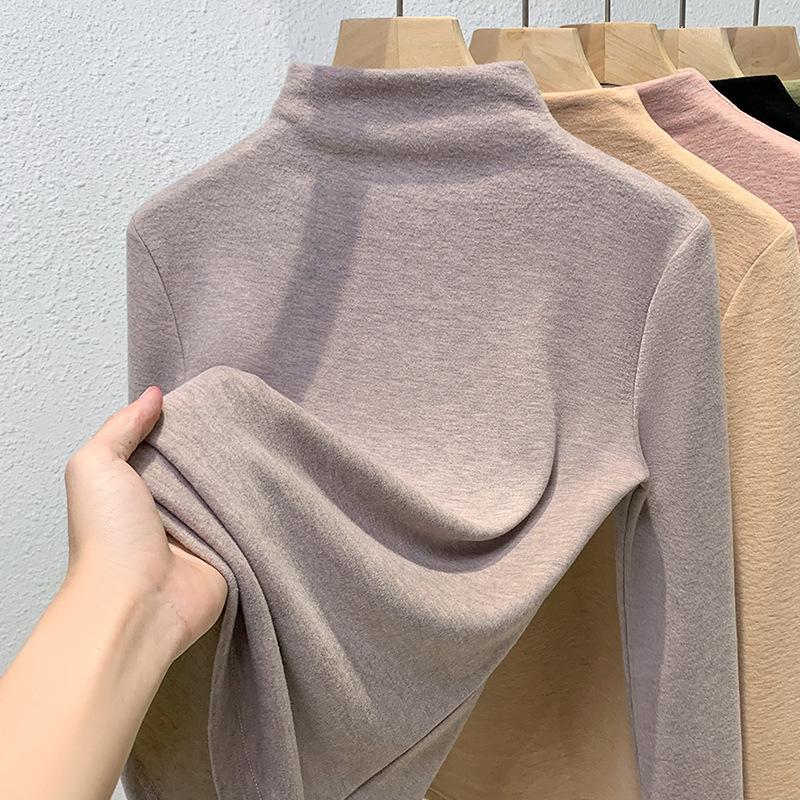 Mulberry Silk Cashmere Base Shirt for Women New Women's Stand-up Collar Long-sleeved T-shirt Thermal Inner Waist Top