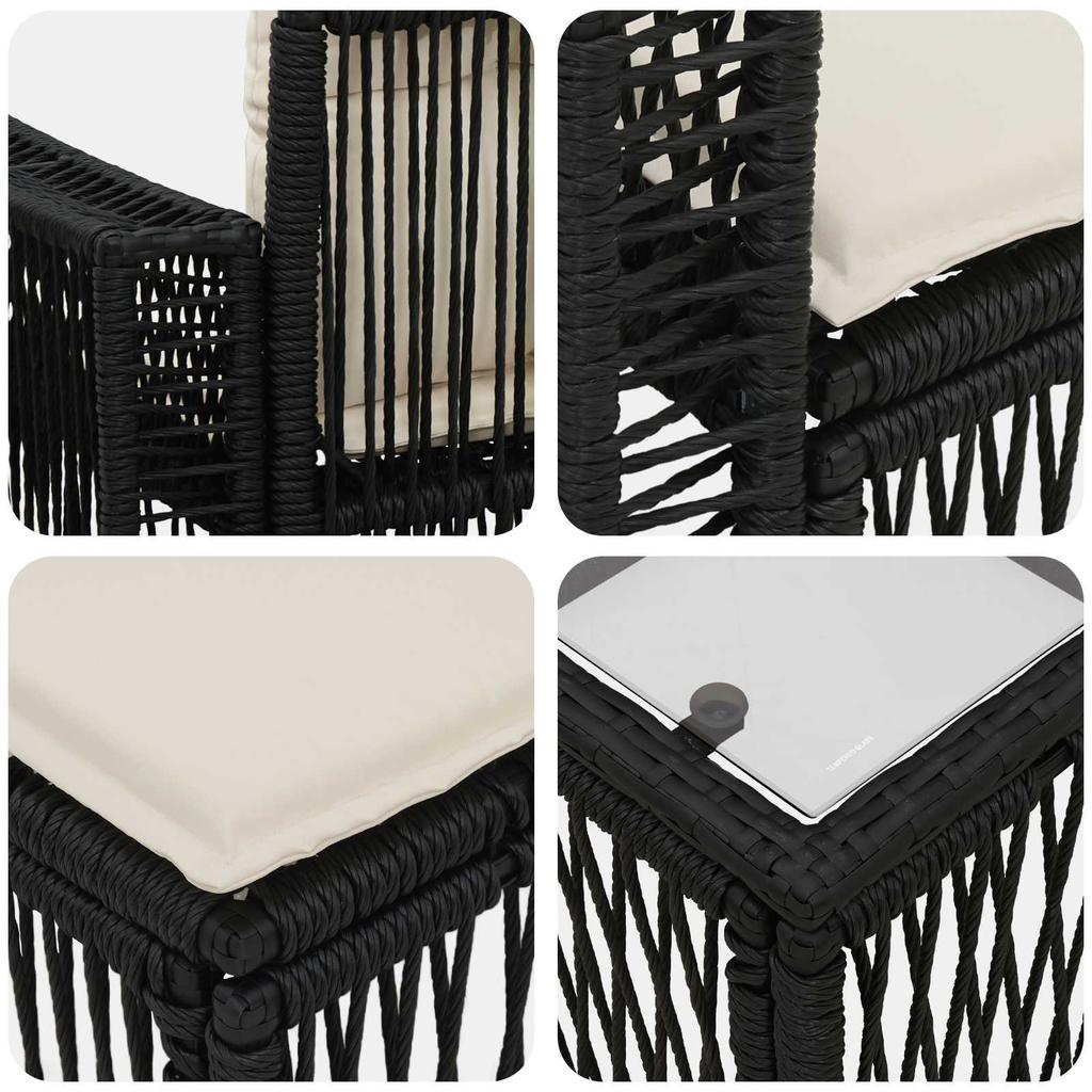 Garden Sofa Set 8 Pcs. Black and Cream White Poly Rattan