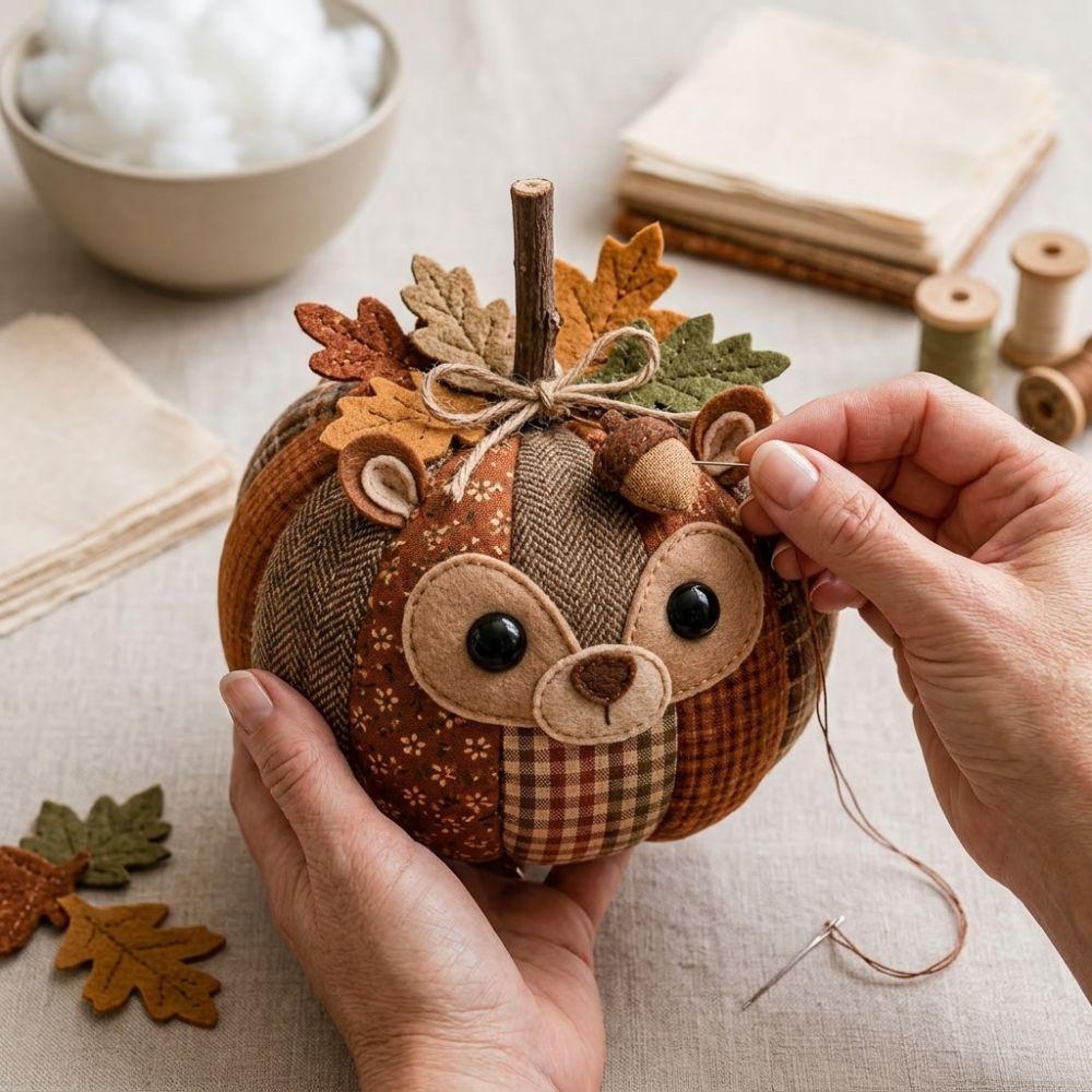 Owl Bear DIY Patchwork Pumpkin Friends Kit Fall Animal Stuffed Patchwork Holiday Desk Decoration