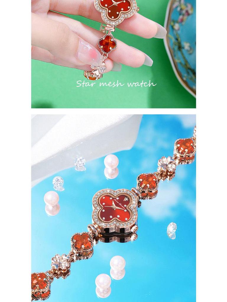 Women's Fashion Quartz Watch with Four-Leaf Clover Bracelet