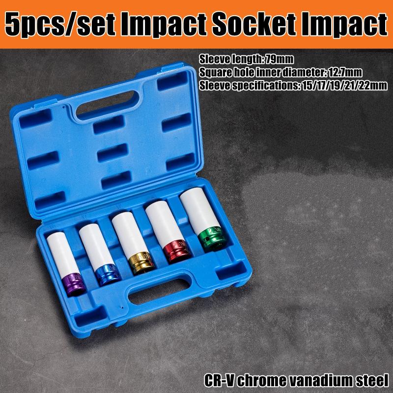 1/2 Inch Drive Wheel Protector Impact Socket Thin Wall Deep Impact Socket Set Plastic Sleeve Lug Nut 17mm, 19mm, 21mm, 22mm