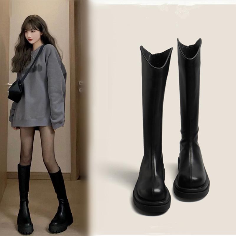 

Classic popular small man heightening Martin boots women s long boots autumn and winter thick-soled velvet medium tube high boots knight boots 35