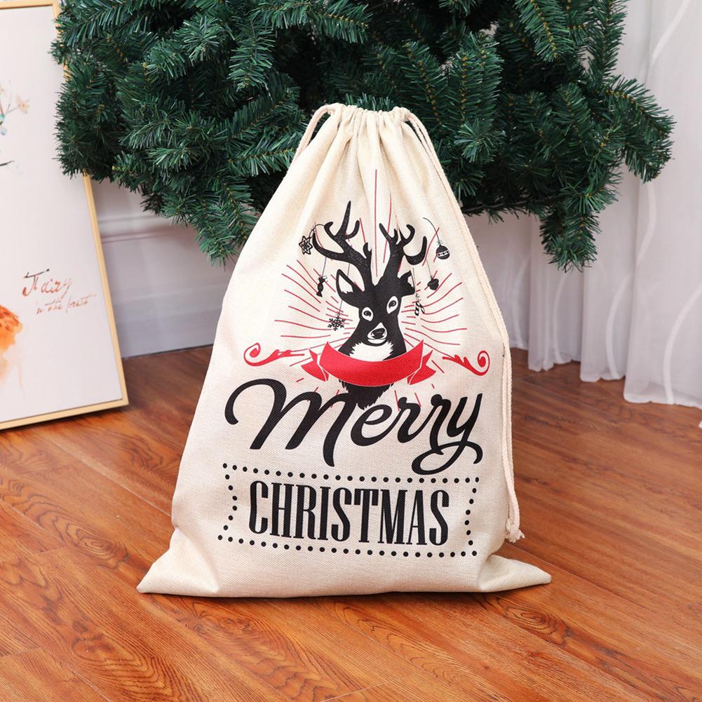 Christmas Gift Bag, 1pc Large Linen Drawstring Xmas Goodie Bags Christmas Apple Bag Candy Bag Party Favor Bags for Xmas Party 64x47cm