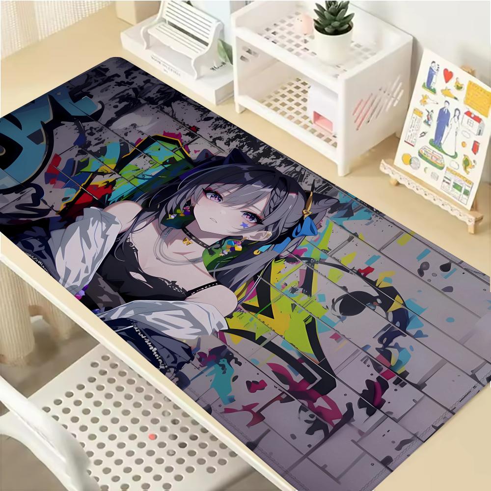 Gaming Mouse Pad Large Desk Mat Antislip Stitched Edges Graffiti Cat Girl Colorful Urban Style PC Keyboard Pad