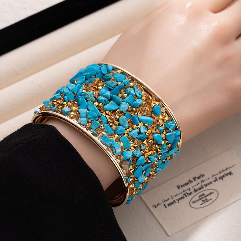 Bohemian Ethnic Wind Beach Bracelet Rhinestone Natural Stone Opening Nightclub Bracelet