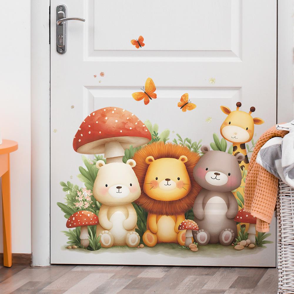 Cartoon Löwe, Bär, Giraffe, Pilz, Schlafzimmer, Wohnzimmer und Heimverschönerungsaufkleber