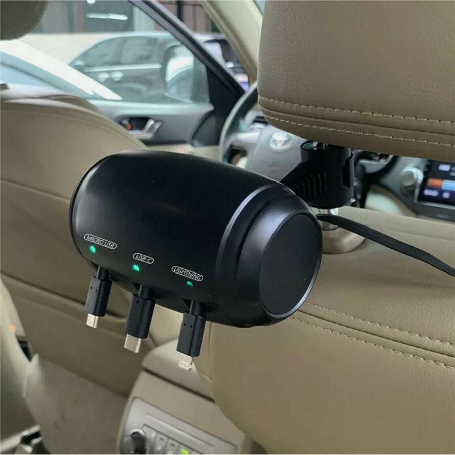 

Car Headrest Backseat Retractable Cord 3 in 1 Power Charging Station