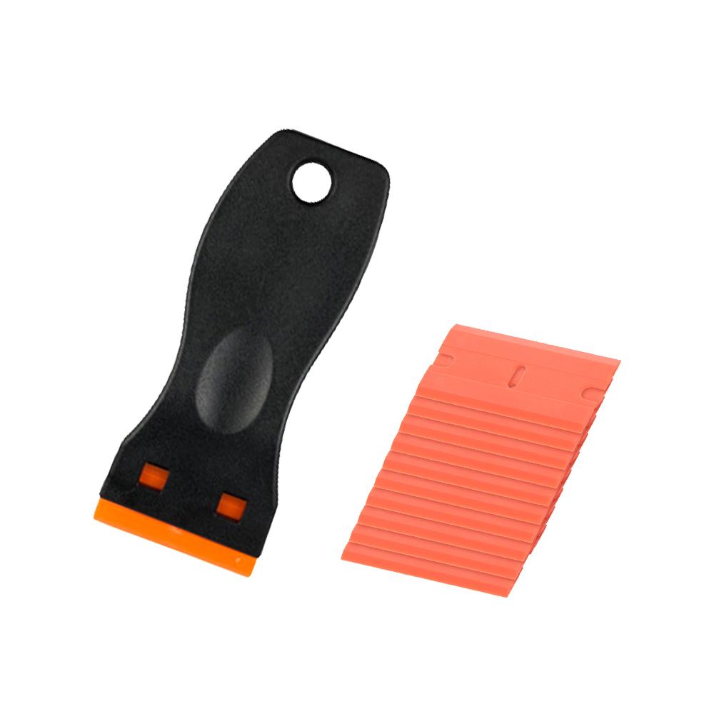 Plastic Razor Scraper Tool with 10 Replacement Blades | Scratch-Free Multi-Purpose Adhesive Remover for Hair Extensions, Phone Screen Repair, Window T