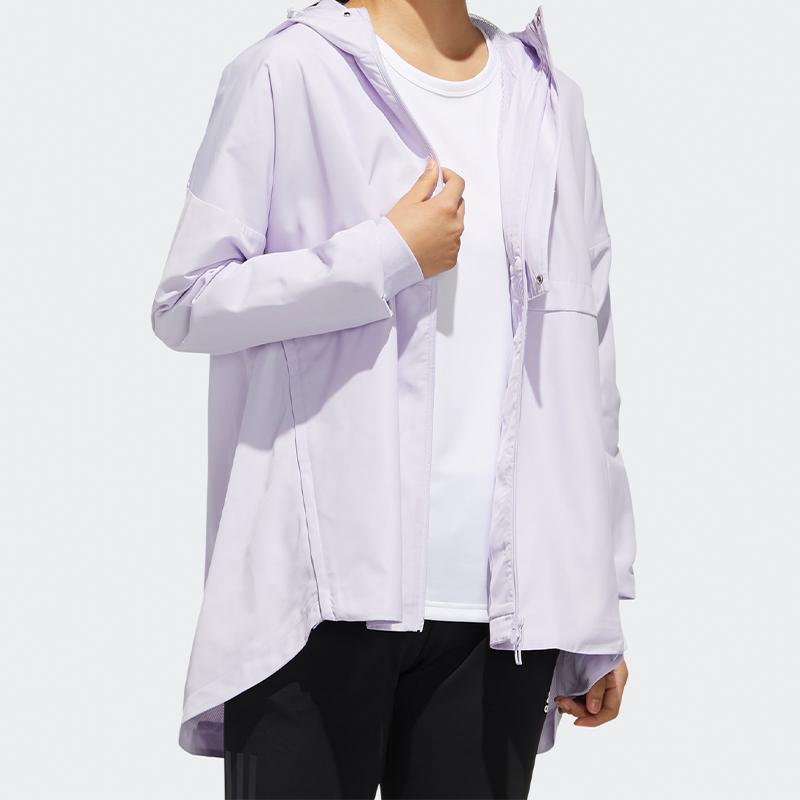 Adidas Alphabet Logo Printed Hooded Outerwear, Women Functional Sports Jacket Light Purple FM9258