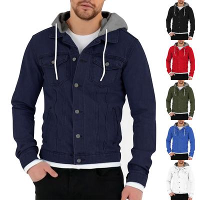 Men's Solid Color Outdoor Workwear Casual Loose Long-Sleeved Hooded Denim Jacket