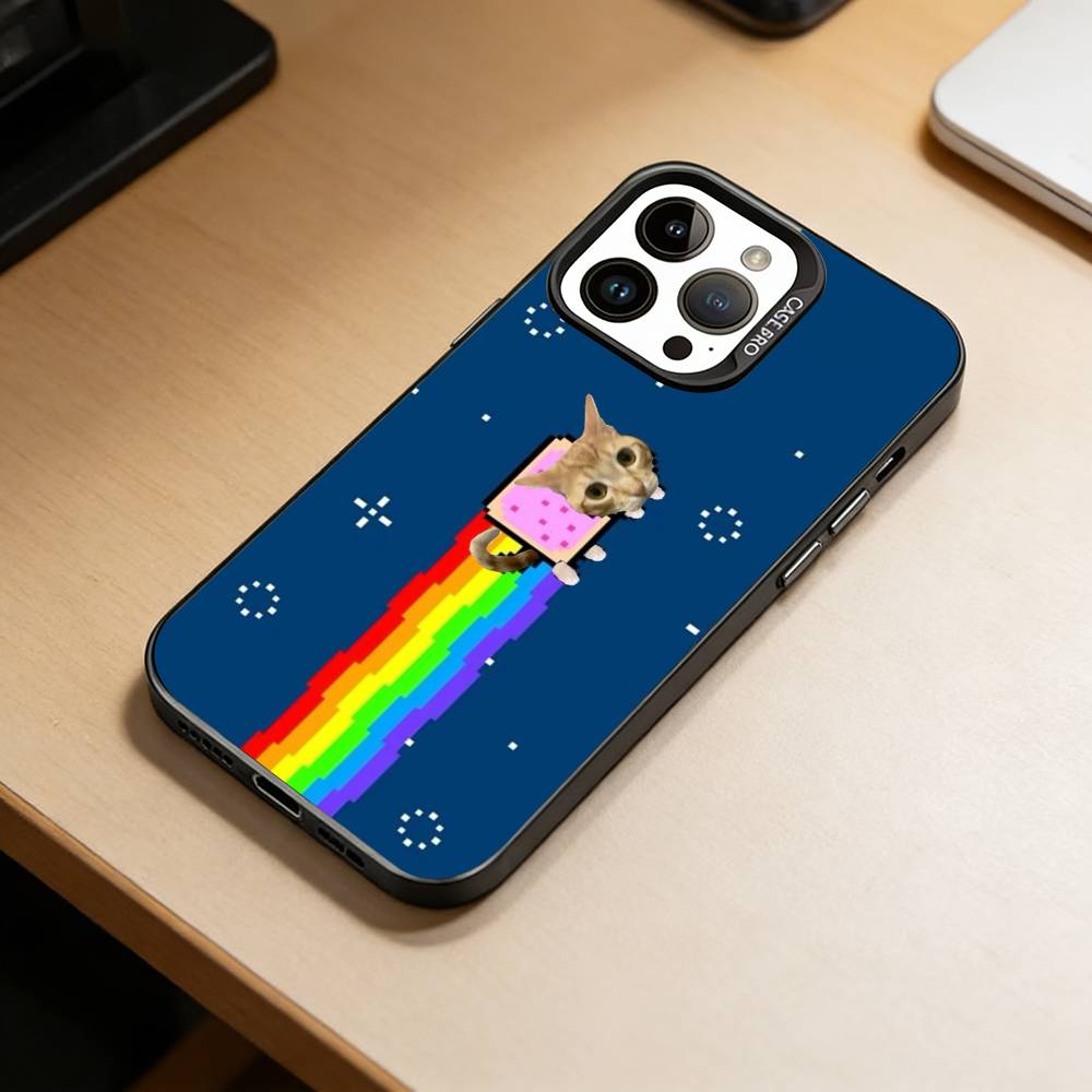 Cute N- Nyan C- Cat   Phone Case For iPhone 17,16,15,14,13,12,11 Plus,Pro Max,XS,Colorful Silver Phone case Funda Cover iPhone16plus