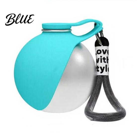 10 Oz Pet Water Bottle Portable Dog Ball Stainless Steel Bottle Leak-Proof Convenient Refill with Foldable Silicone Bowl for Outdoor Walks Travel
