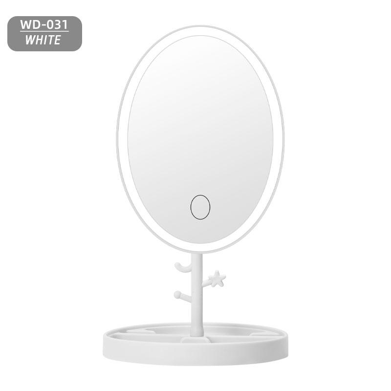 Ovaler Schminkspiegel USB-Aufladung Ausdauer Drei Lichtquellen nach Belieben schalten Mädchenwohnheim Desktop Faltbarer Vintage-Spiegel