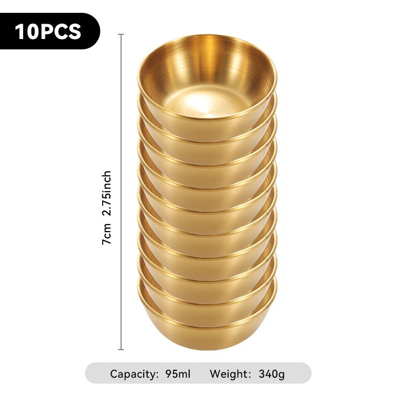 4-Piece Set of Gold 304 Stainless Steel Round Seasoning & Dipping Bowls for Soy Sauce