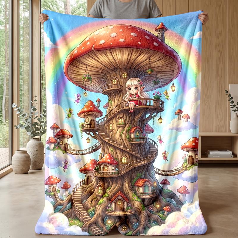 Fairy Mushroom Castle Theme blanket Lightweight Warm Flannel Blanket Decorative Throw Blanket for Home Decoration