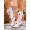 Autumn new European and American style mid-heel embroidered high boots women's large size embroidered thick heel leather knight cowboy boots