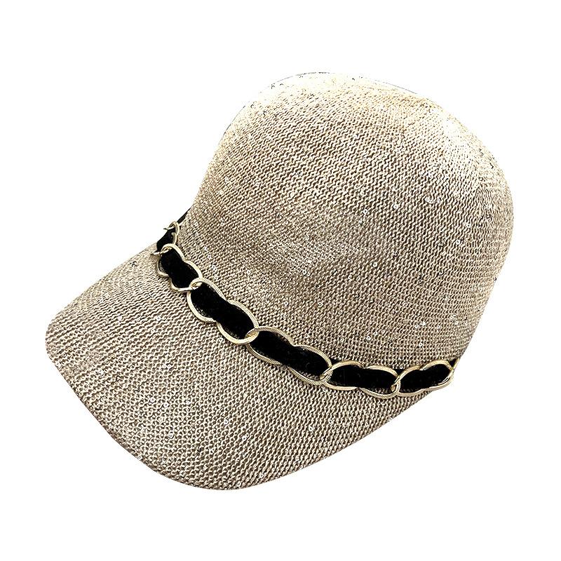 Spring and summer new trend fashion sequin woven cap women's niche breathable face small baseball cap shade