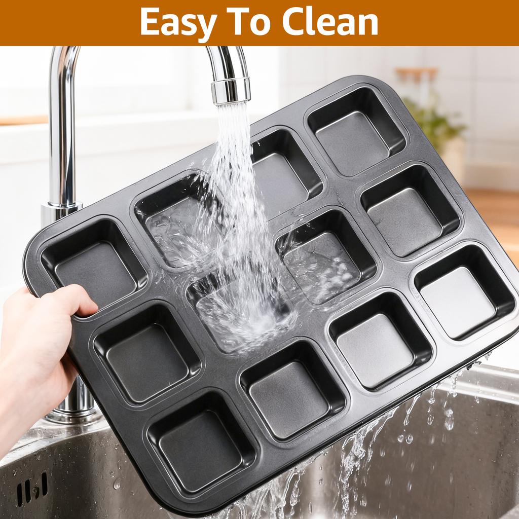 4/2Pcs Mini Brownie Pans 12 Cavity Non-stick Muffin Baking Pan Bakewares Square Cupcake Baking Molds for Home Gathering Baking