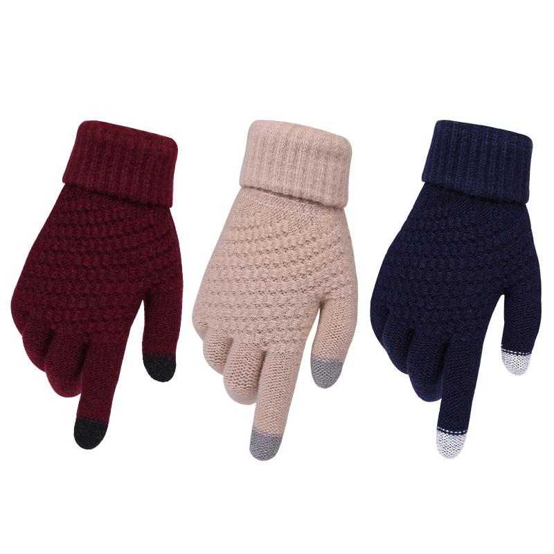 Winter Touchscreen Handschuhe Damen Herren Warm Stretch Strick Fäustlinge Imitatwolle Vollfinger Guantes Häkeln Luvas Verdicken Handschuhe