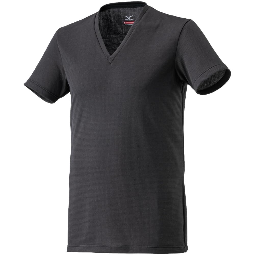 Mizuno Breath Thermo for Daily Short Sleeve Size L Underwear, Heat-Generating Innerwear, Thin, Use, V-Neck Shirt, Men's, Black,