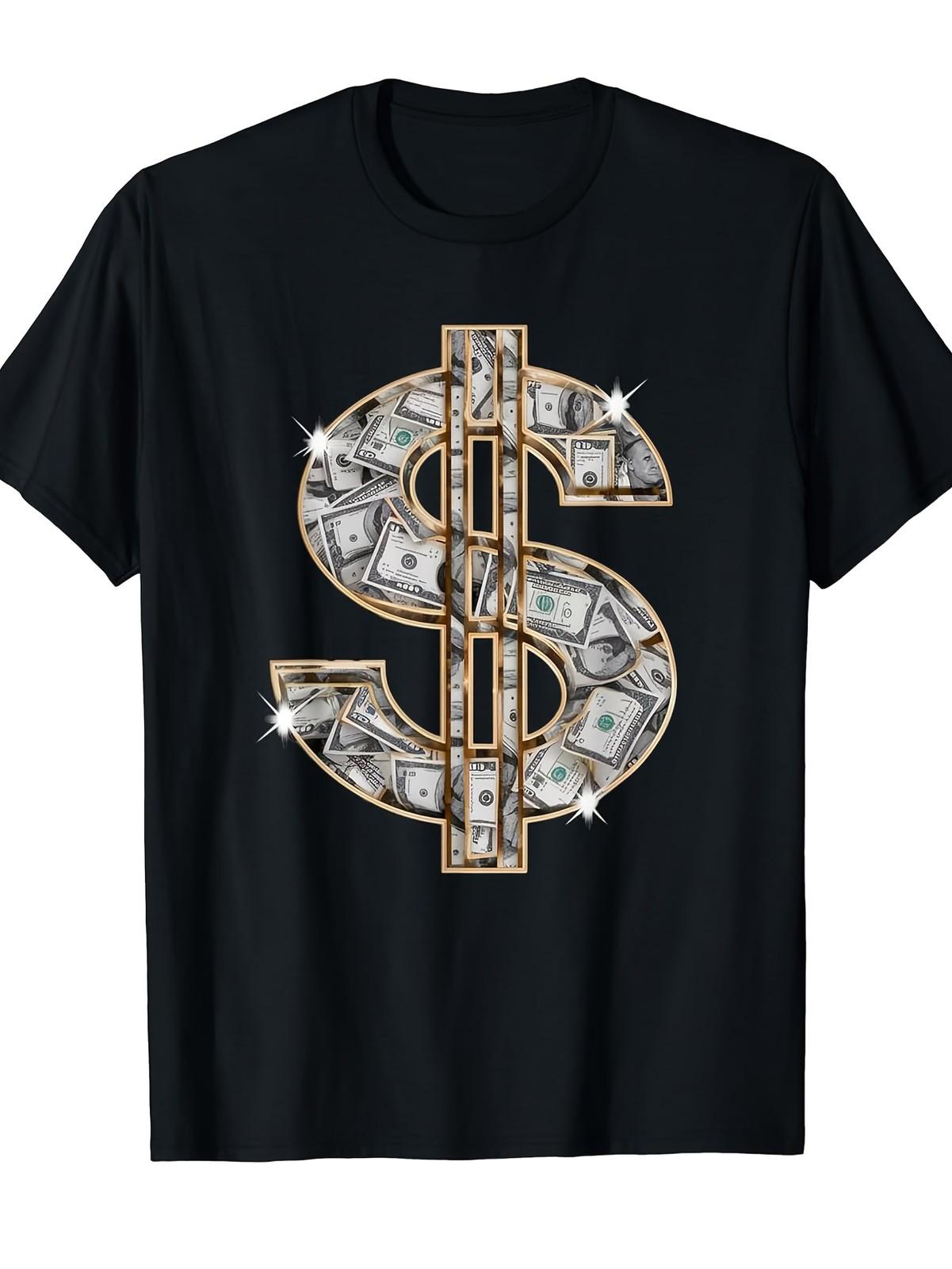 Vintage Money Cash Dollar Graphic Men’s T-Shirt Gold Chain Streetwear Tee XXXL