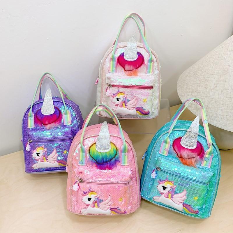 Unicorn Pattern Colorful With Sequins Children Backpack For Kindergarten