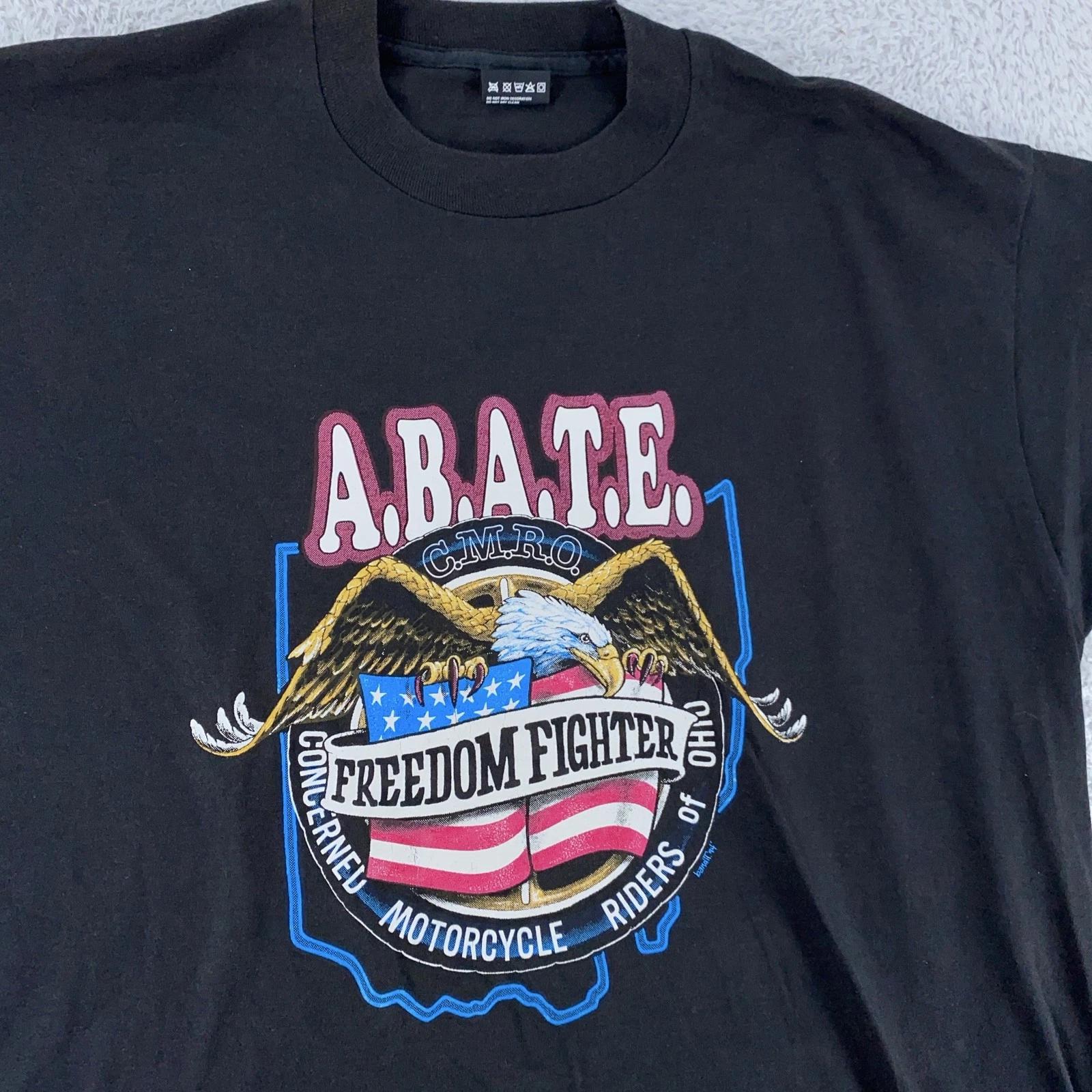 Vintage ABATE Freedom Fighter Shirt L/XL Black Motorcycle Ohio Eagle 90s Biker L