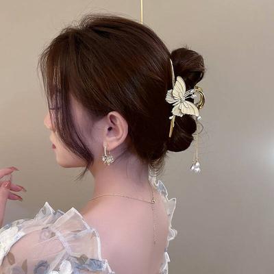 Mode Antiquitäten Weiß Magnolia Schmetterling Quaste Haarnadel Weiß Braut Kopfschmuck Haar Gabel Schmuck Ornamente
