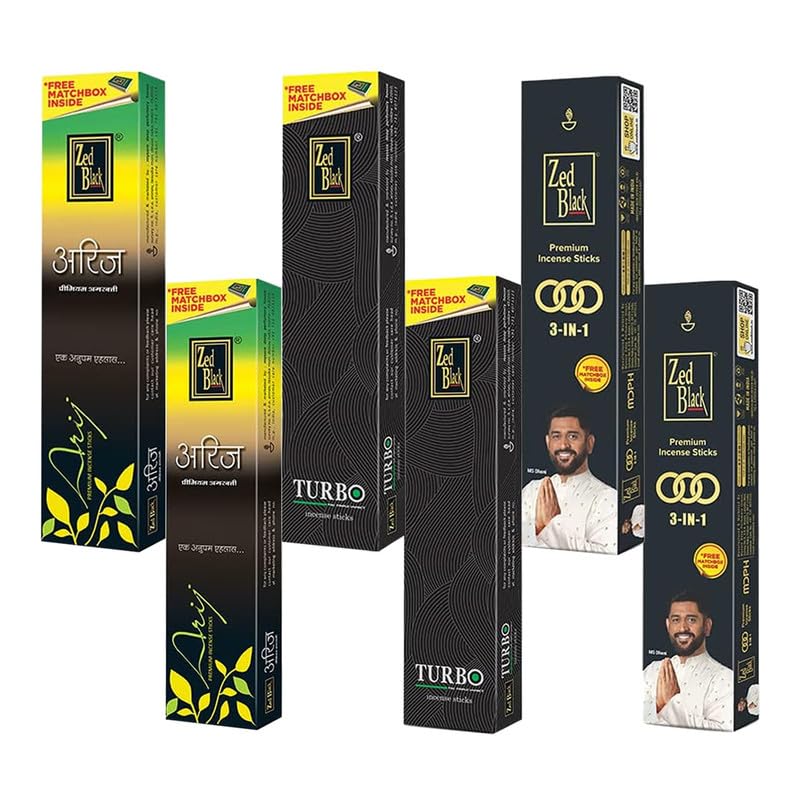

Zed Black Premium Bamboo Incense Stick Combo 6 Packs Large Variety Set For Home Office Meditation Fragrance Aromatherapy