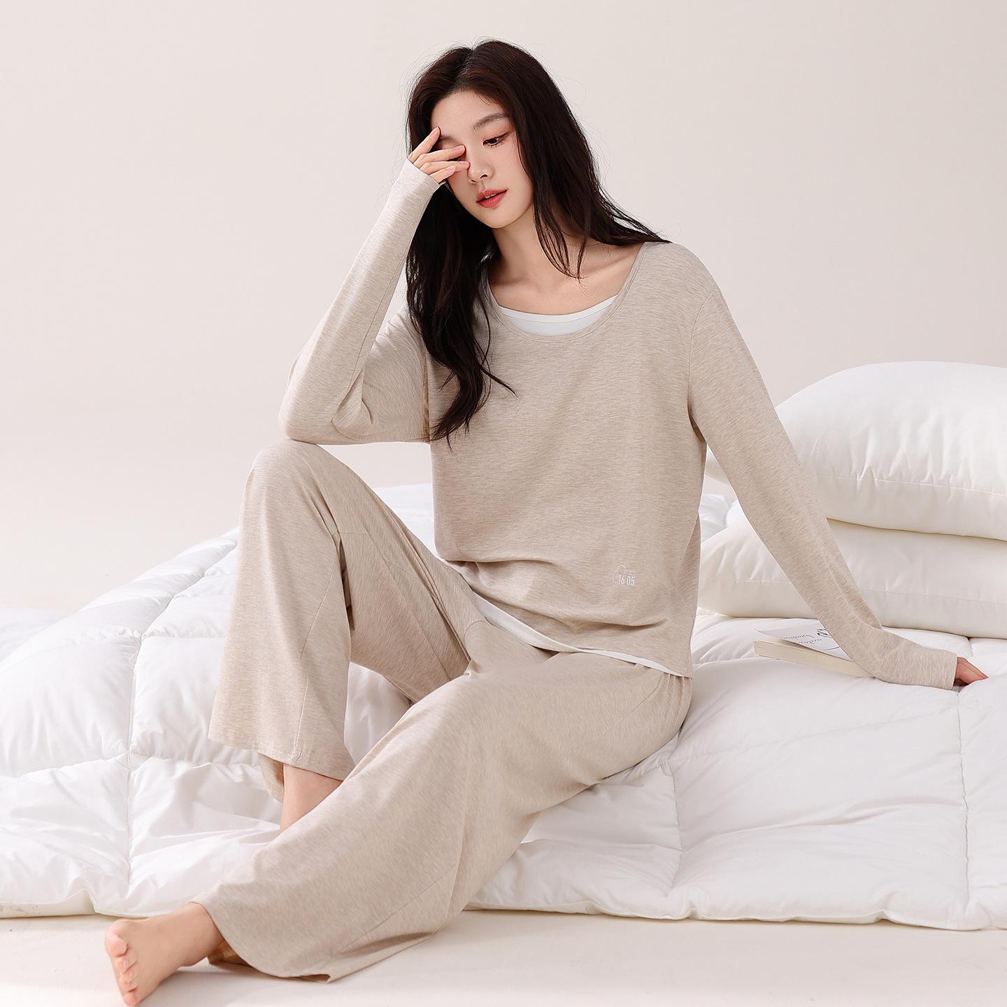 

Супермягкий модальный хлопок, парная пижама для мужчин и женщин, весенне-осенний комплект для отдыха с длинным рукавом, поясом и нагрудными подушечками XL