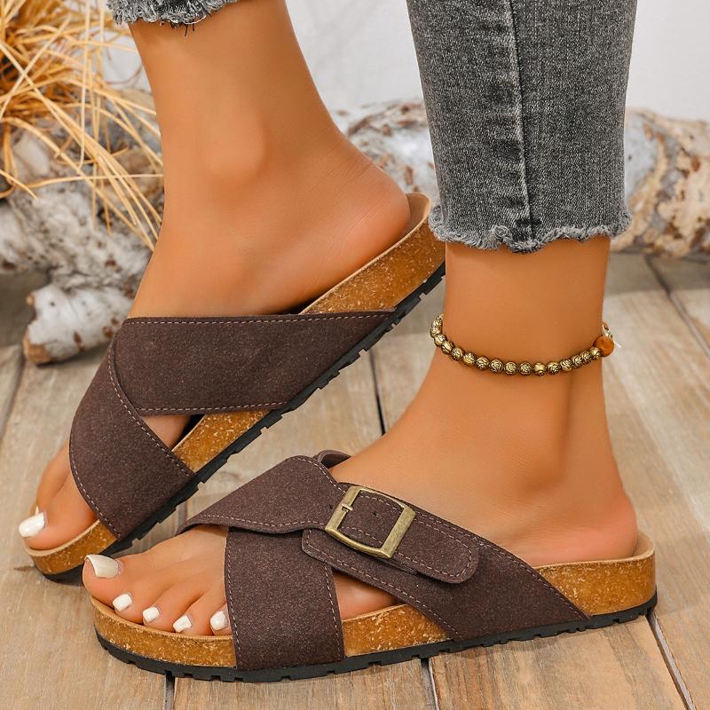 Fashion 2025 New Retro Cork Flat Sandals for Women & Men Casual Street Style Slip-On Slide Sandals