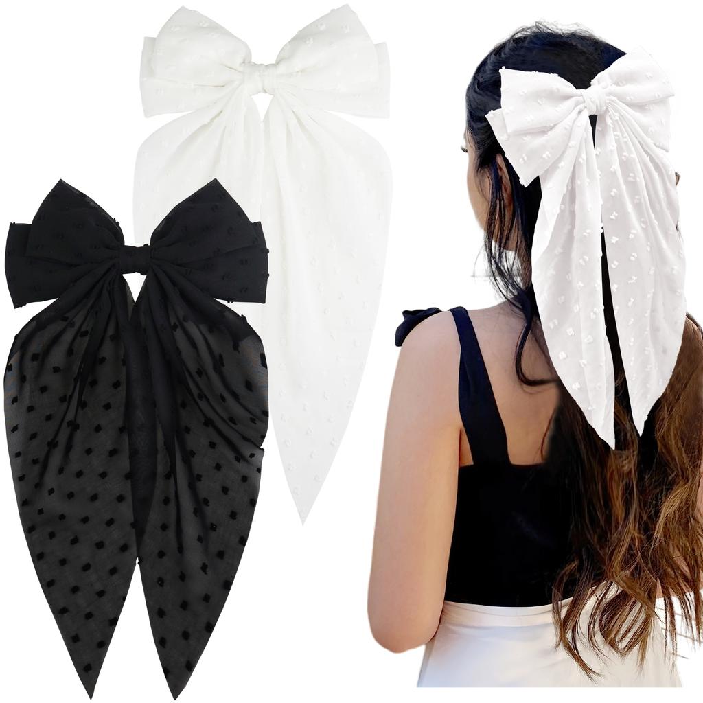 2Pcs Fashion Chiffon Bow Hair Clip Elegant Women Solid Spring Clip Hair Pin Retro Bow Hairpins Simple Headband Girls Hair Access