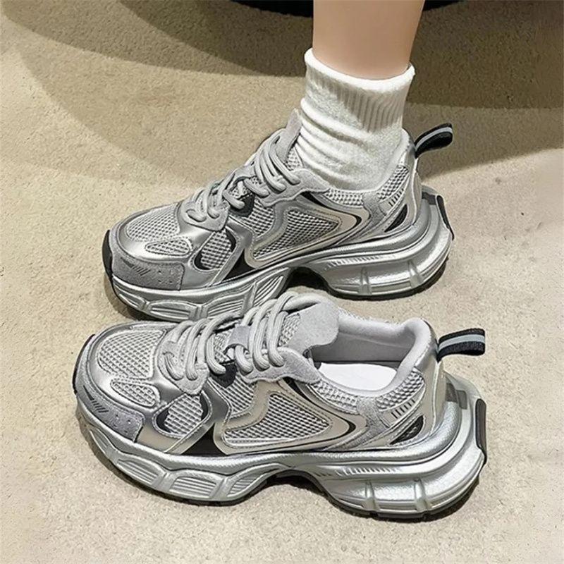 Thick-soled heightening dad shoes women's summer new gray breathable lightweight sports and leisure lace-up shoes tide