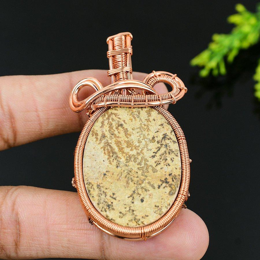 Natural Psilomelaine Dendritic Gemstone Copper Wire Wrap Pendant 2.64 N7u55
